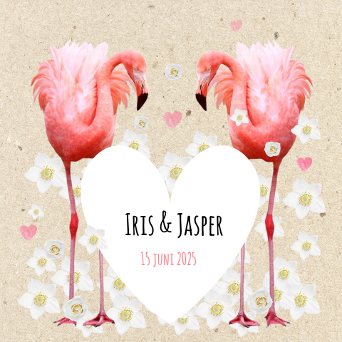 Hippe trouwkaart met flamingo's