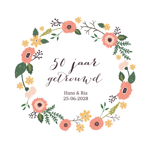 Uitnodiging 50 jaar getrouwd met bloemenkrans