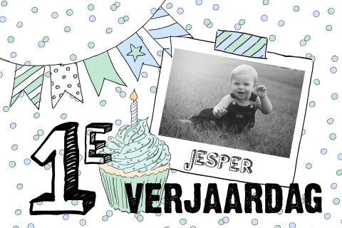 Uitnodiging 1e verjaardagsfeestje - Vlaggetjes