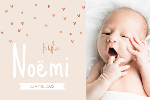 Geboortekaartje met foto en hartjes in hoogglans voor meisje