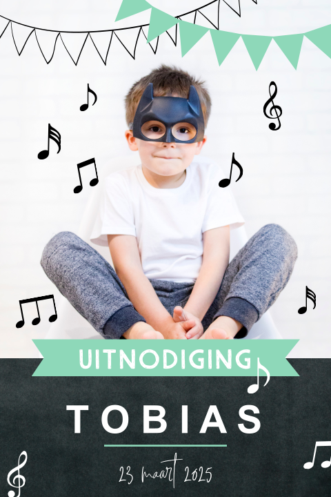 Uitnodiging kinderen met foto en muzieknoten