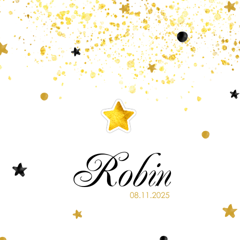 Hip geboortekaartje met goudkleurige spetters