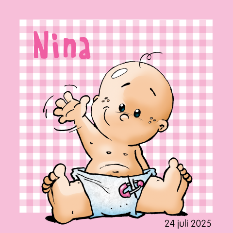 Getekend geboortekaartje met babycartoon