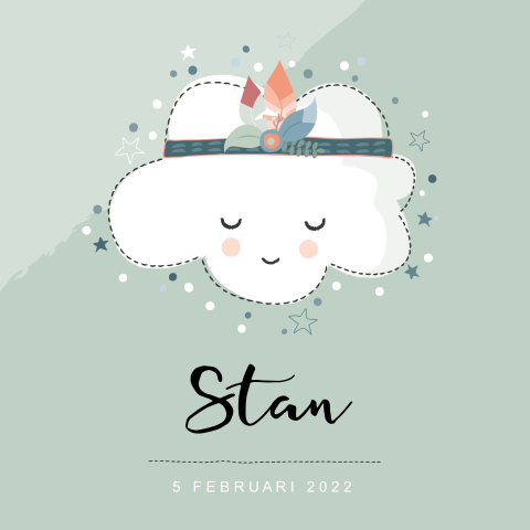 Schattig babykaartje met wolk en veertjes