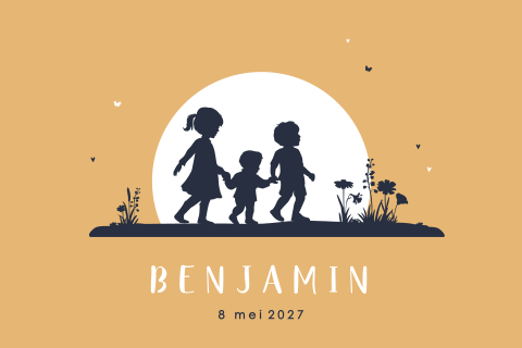 Geboortekaartje met silhouetjes voor derde kindje