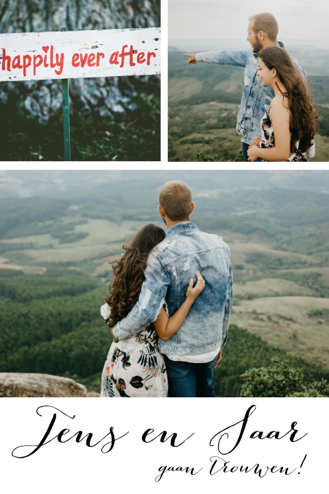 Hippe trouwkaart met 3 foto's