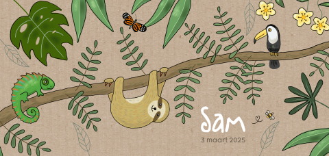 Hippe geboortekaart - jungle op kraft
