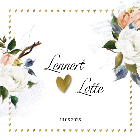 Romantische trouwkaart met rozen en hartjesrand