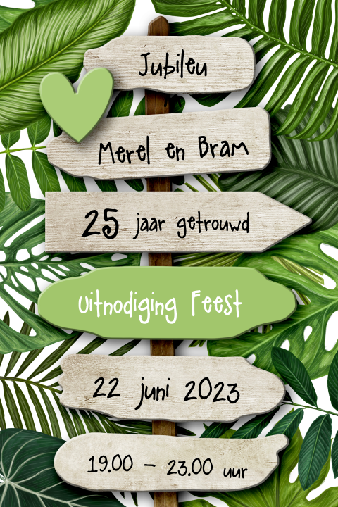 Jubileum uitnodiging in botanische thema en wegwijzer