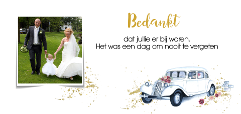 Bedankkaart met oldtimer en gouden glitter