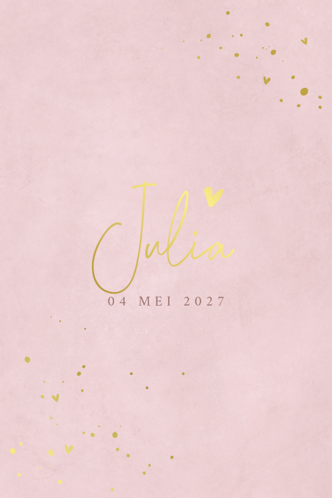 Geboortekaartje meisje in roze velvet-look met goudfolie