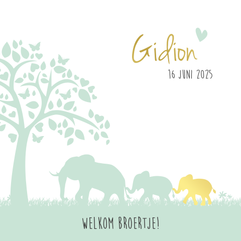 Geboortekaartje met goudfolie olifant