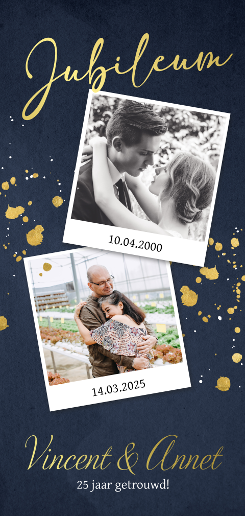 Goudfolie jubileum uitnodiging met foto's