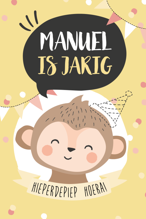 Kinderfeestje uitnodiging met lief aapje en confetti