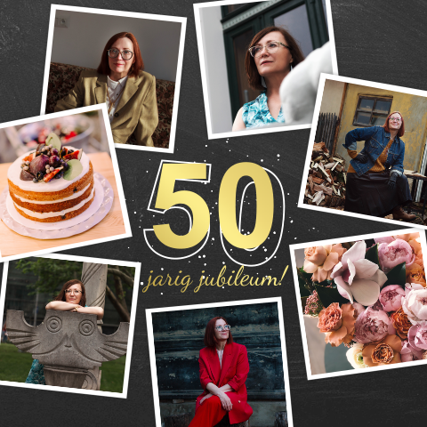 Goudfolie uitnodiging 50 jaar met foto's