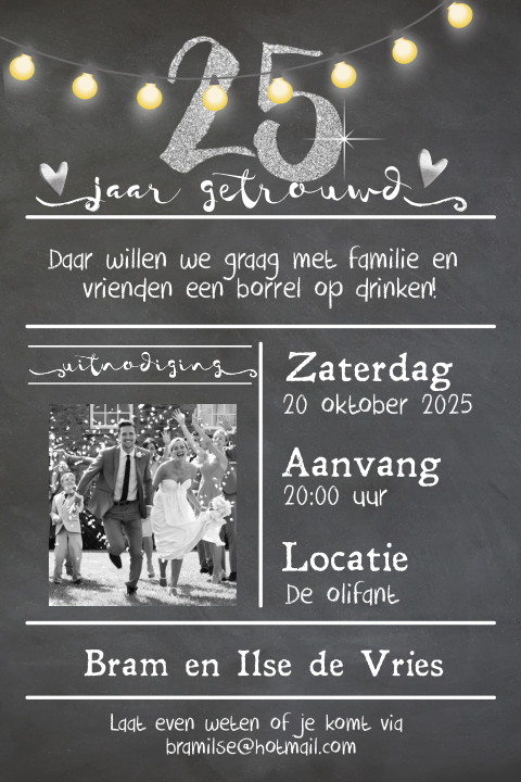 Stoere uitnodiging voor zilveren huwelijk