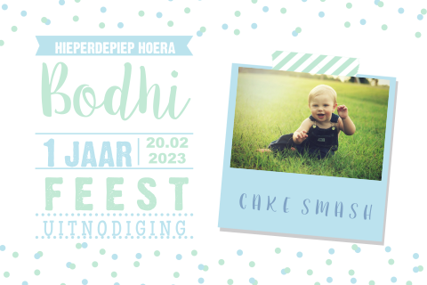 Uitnodiging 1e verjaardag jongen - Confetti en foto