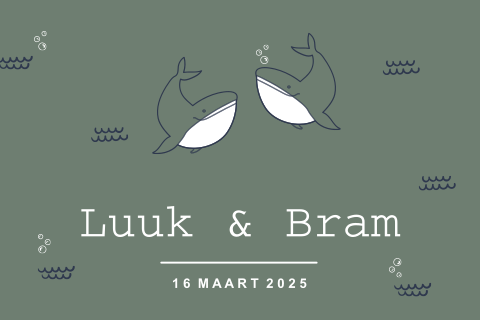 Zeedieren geboortekaartje voor tweeling