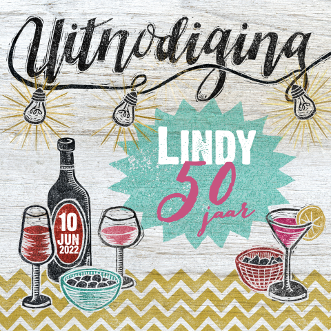 Feestelijke uitnodiging 50 jaar - borrel en lampjes