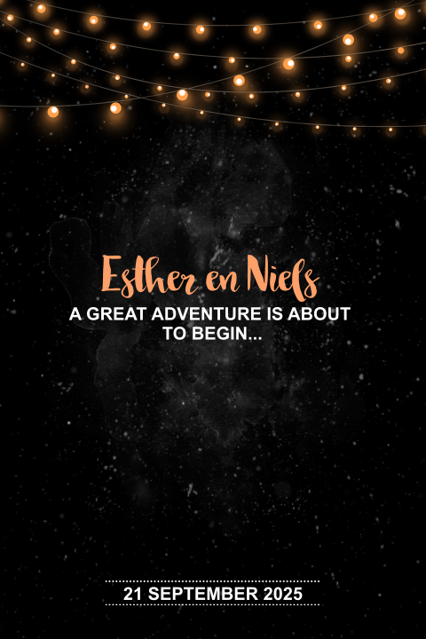 Sfeervolle trouwkaart met lichtjes