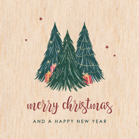 Originele kerstkaart met kerstbomen