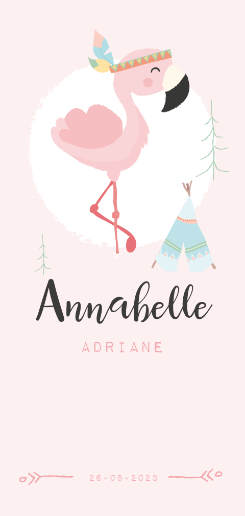 Bohemian geboortekaartje met flamingo