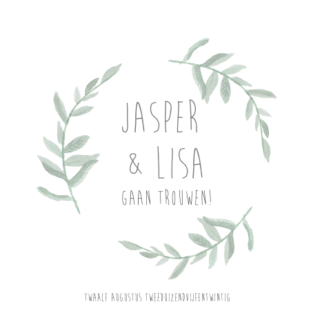 Mooie trouwkaart met watercolortakjes