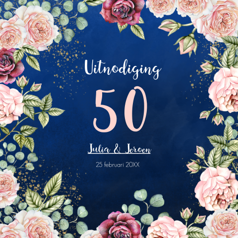 Huwelijksjubileumkaart met rozen in aquarel