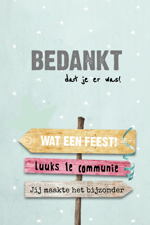 Bedankkaart communie met wegwijzer