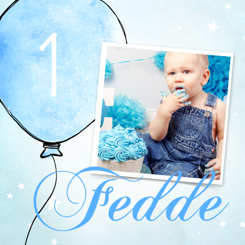 Lieve uitnodiging voor kinderfeestje 1 jaar jongen blauwe watercolour