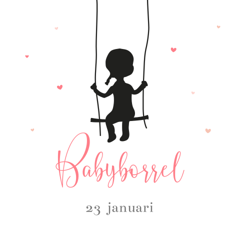 Hippe kraamborrel-uitnodiging met hartjes en silhouette