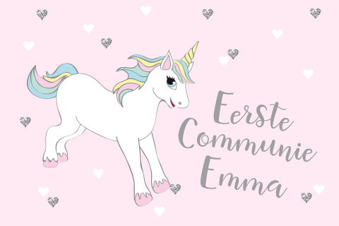 Vrolijke communiekaart met unicorn