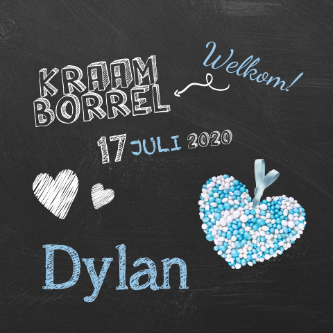 Hip kraamborrelkaartje in krijtbordstijl