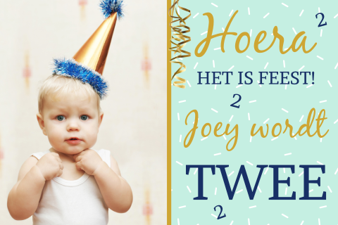 Vrolijke uitnodiging met confetti en goudkleurige slingers