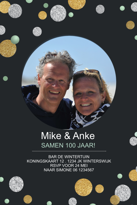 Hippe verjaardagsuitnodiging samen 100 met foto en confetti