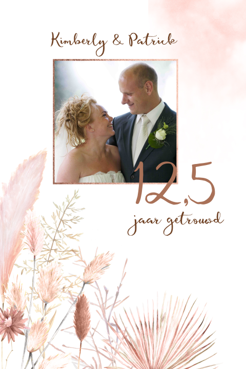Hippe jubileum uitnodiging 12,5 jaar met foto en droogbloemen