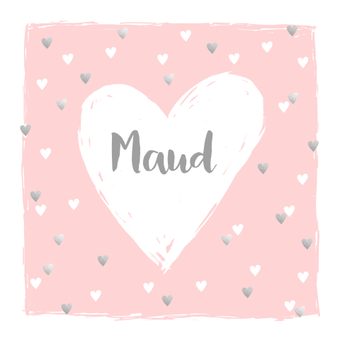 Lief geboortekaartje meisje met witte en zilveren hartjes