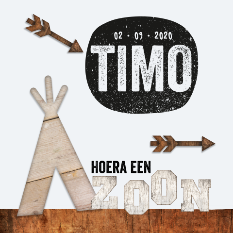 Stoer babykaartje met tipi in houtstructuren