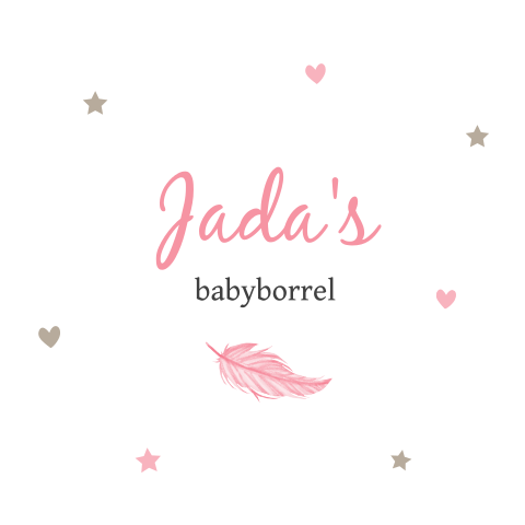 Lief kraamborrelkaartje met veertje en hartjes