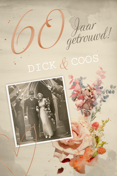 Vintage jubileum uitnodiging met bloemen