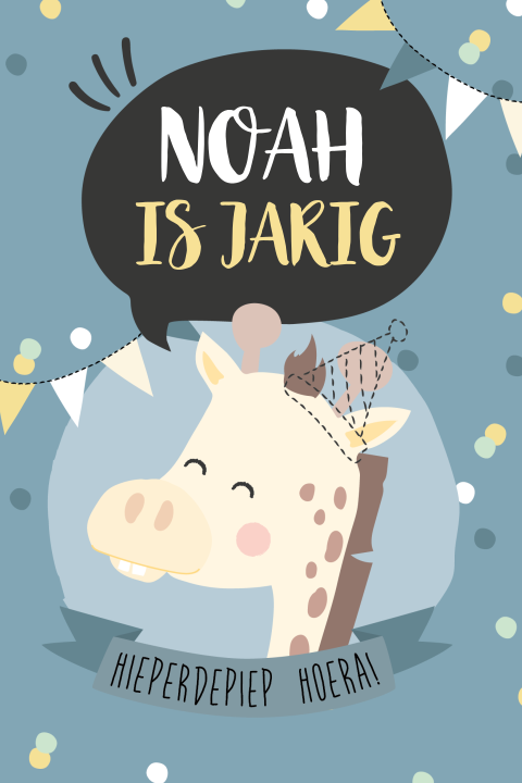 Uitnodiging voor een kinderfeestje met giraffe en feestelijke slingers
