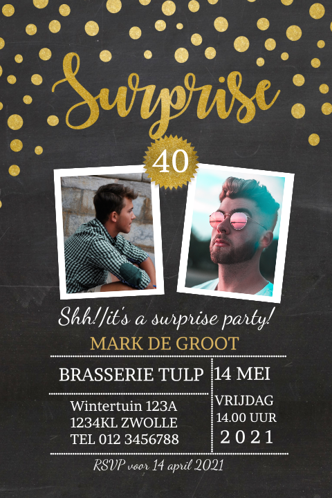 Surprise uitnodigingskaart met gouden confetti