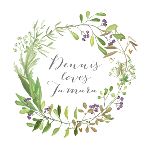 Stijlvolle trouwkaart met krans van takjes