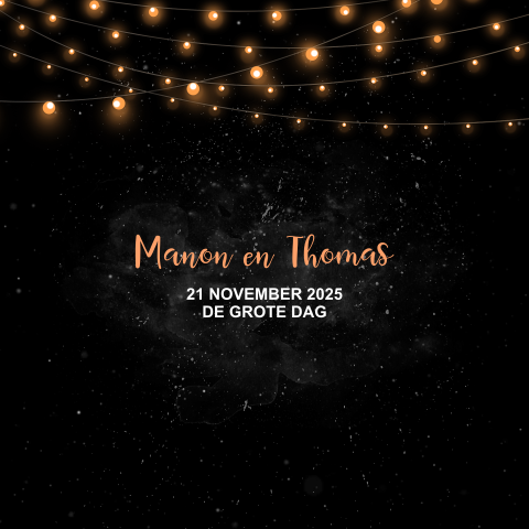 Romantische trouwkaart - zwart met lichtjes