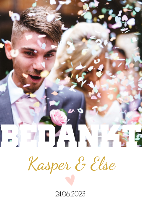 Bedankkaartje bruiloft met goudkleurige letters