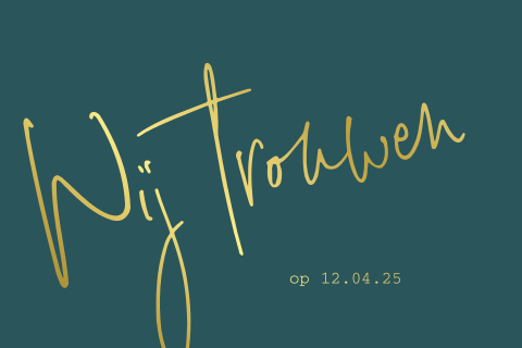Goudfolie trouwkaart op donkergroen