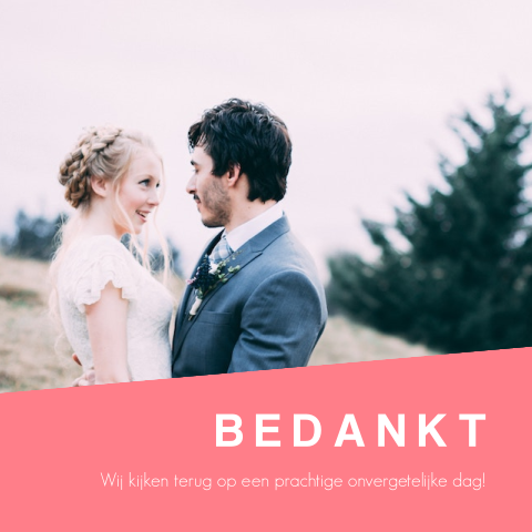 Bedankkaartje bruiloft roze