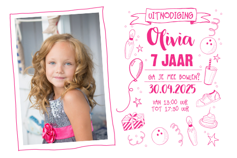 Uitnodiging voor een bowlingfeest met foto - meisje