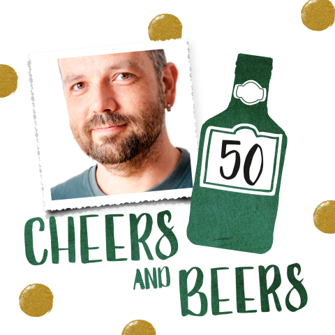 Uitnodiging 50 jaar man met groen bierflesje en foto