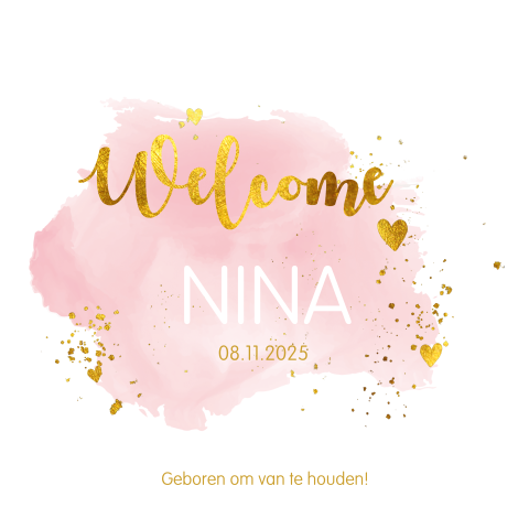 Stijlvol geboortekaartje met roze waterverf